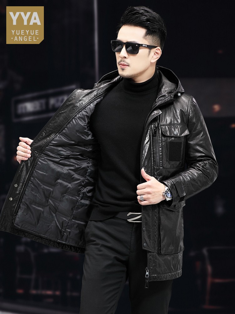 Männer Winter Warm Mid Lange Ö – Leather Work Jacket With Hood Bewertung und Preis