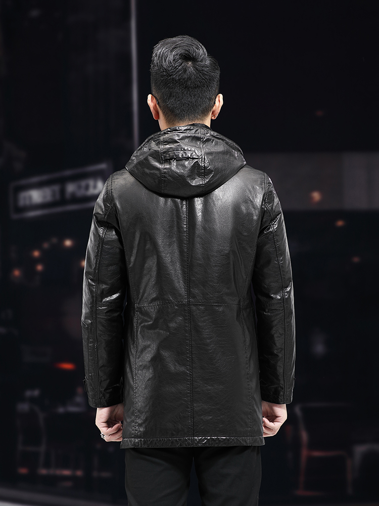 Männer Winter Warm Mid Lange Ö – Leather Work Jacket With Hood Bewertung und Preis