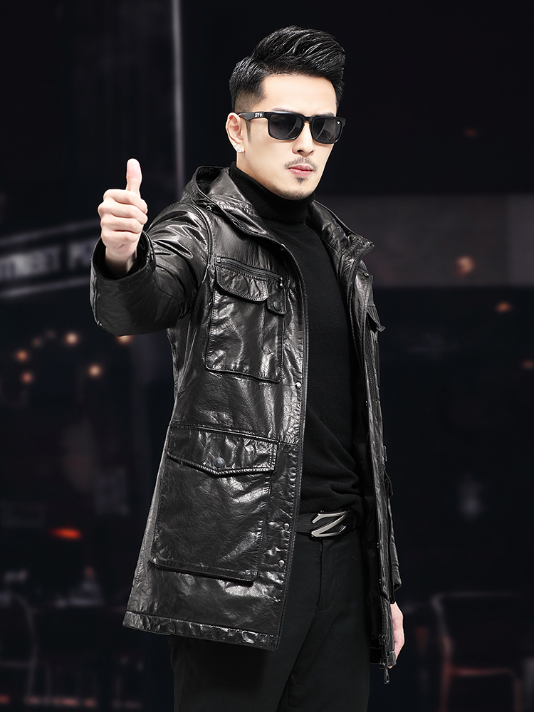 Männer Winter Warm Mid Lange Ö – Leather Work Jacket With Hood Bewertung und Preis