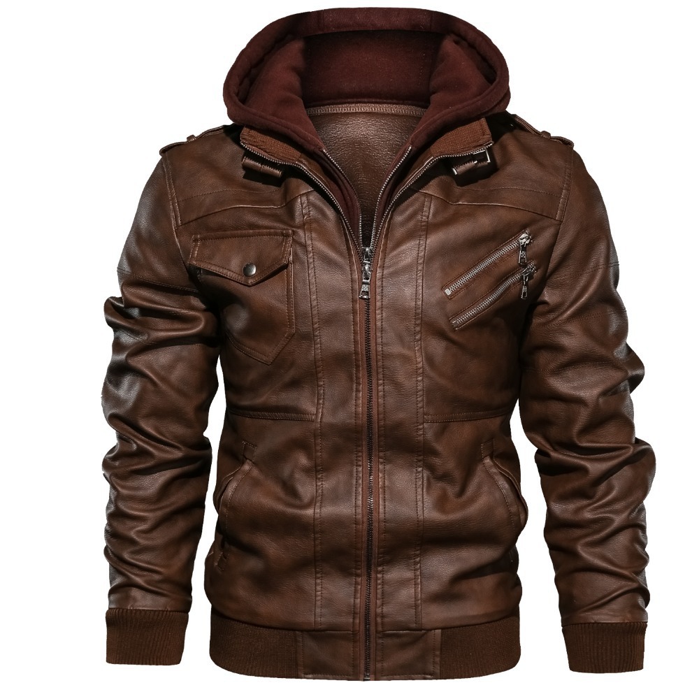Herren Kapuzenmäntel PU-Jacken – Leather Work Jacket With Hood Bewertung und Preis
