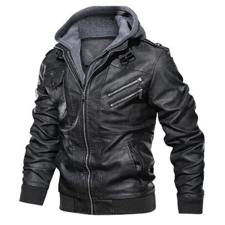 Herren Kapuzenmäntel PU-Jacken – Leather Work Jacket With Hood Bewertung und Preis