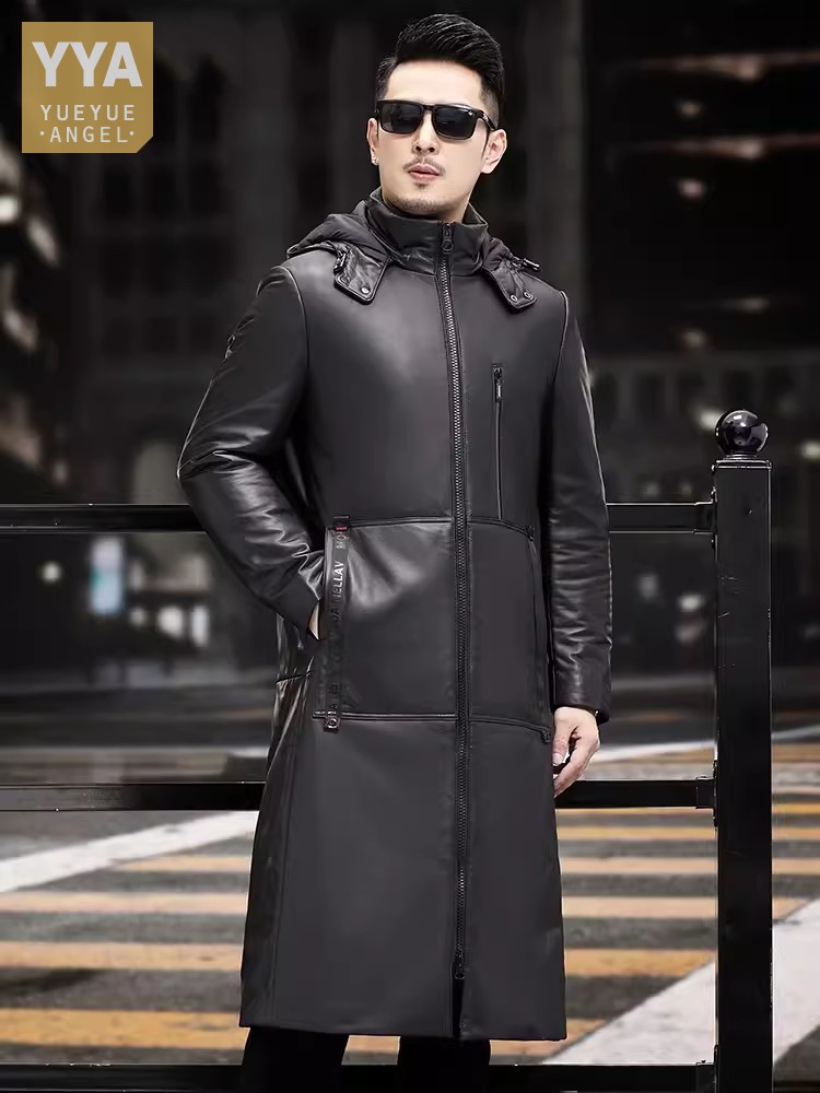 Winter Dicke Warme Lange Gans  – Leather Work Jacket With Hood Bewertung und Preis