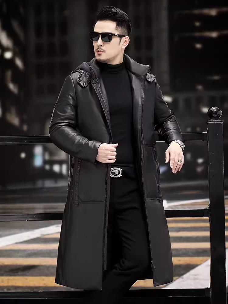 Winter Dicke Warme Lange Gans  – Leather Work Jacket With Hood Bewertung und Preis