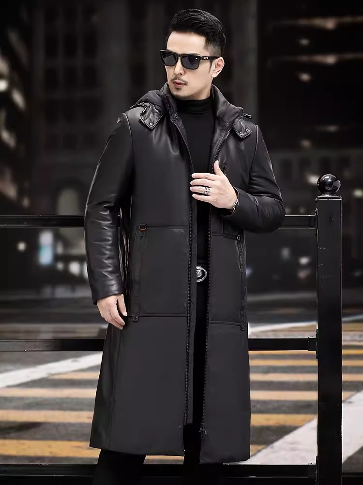 Winter Dicke Warme Lange Gans  – Leather Work Jacket With Hood Bewertung und Preis