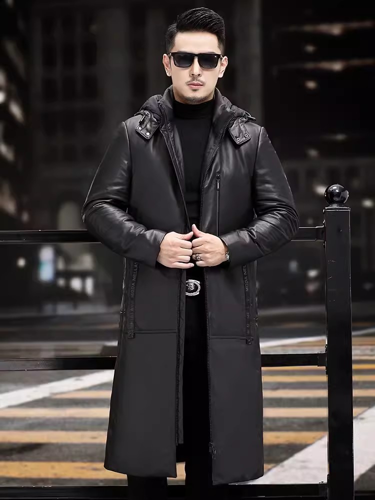 Winter Dicke Warme Lange Gans  – Leather Work Jacket With Hood Bewertung und Preis