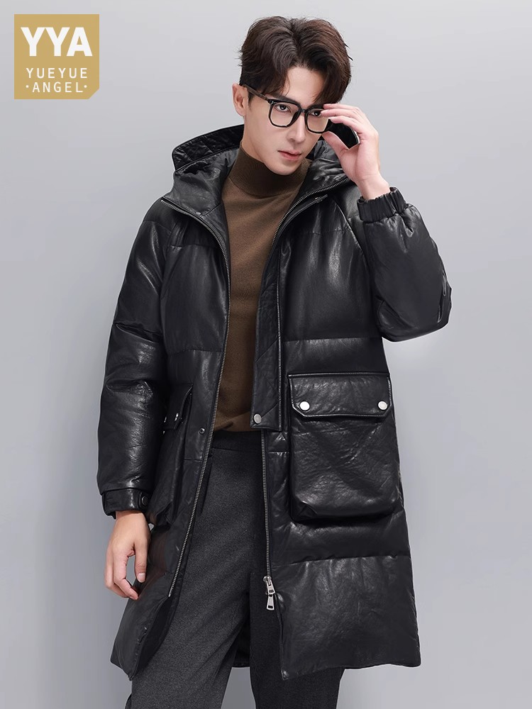 Winter Herren Warme Gänsedaune – Leather Work Jacket With Hood Bewertung und Preis