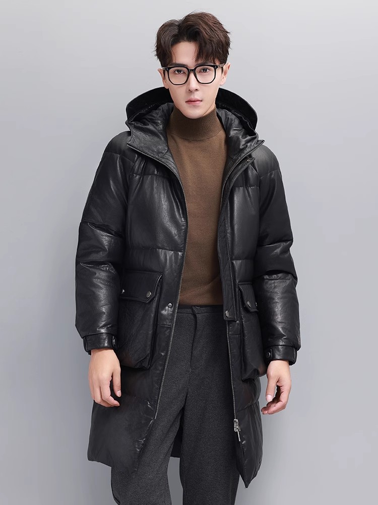 Winter Herren Warme Gänsedaune – Leather Work Jacket With Hood Bewertung und Preis