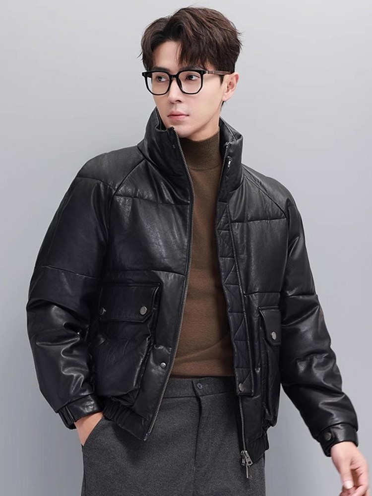 Winter Herren Warme Gänsedaune – Leather Work Jacket With Hood Bewertung und Preis