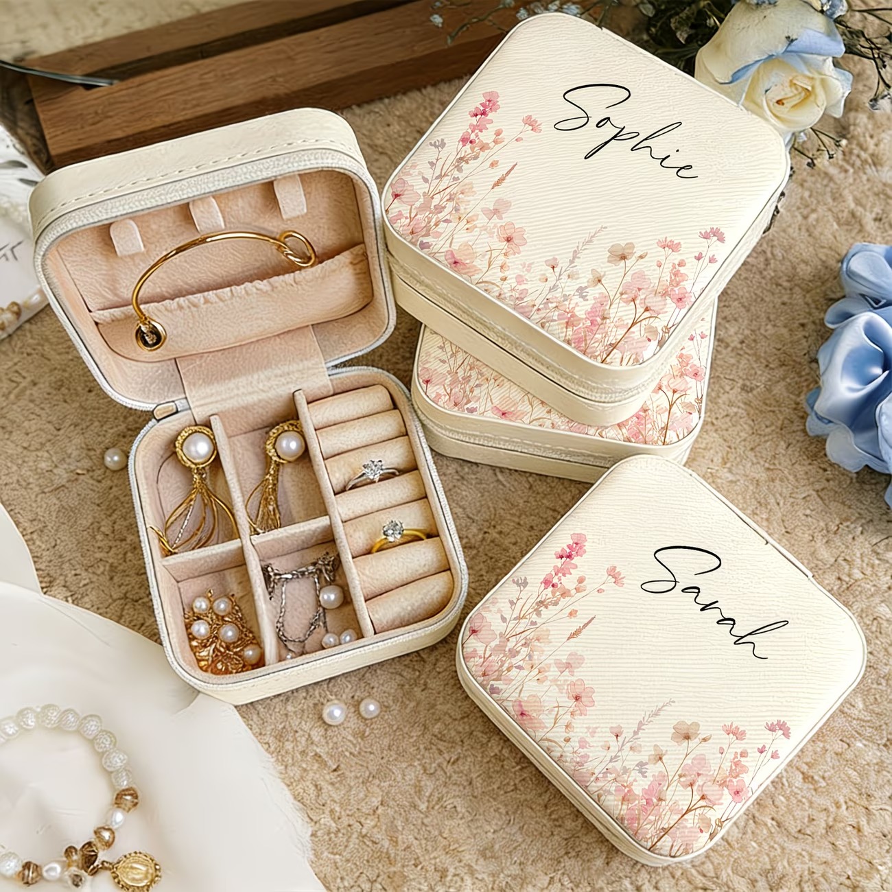 Maßgefertigte Beige Schmuckbox – Leatherwork Flowers Bewertung und Preis