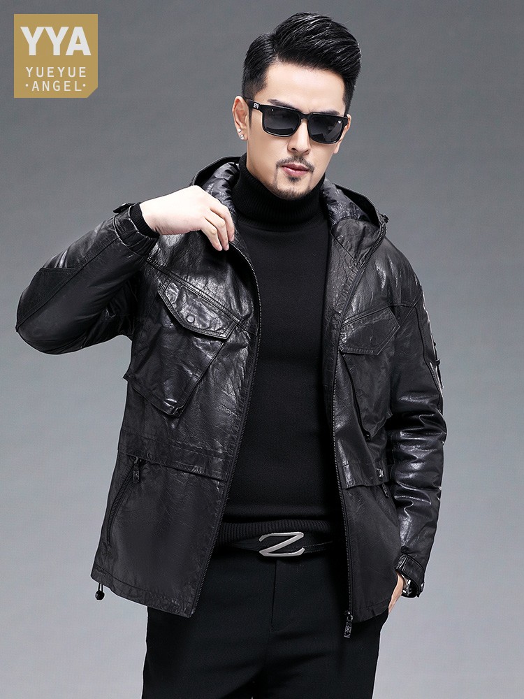 Winter Männer Warme Echt Ziege – Leather Work Jacket With Hood Bewertung und Preis