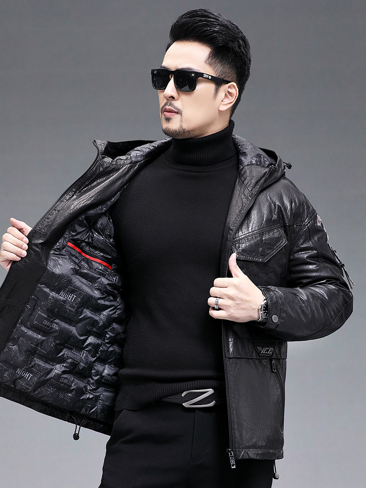 Winter Männer Warme Echt Ziege – Leather Work Jacket With Hood Bewertung und Preis
