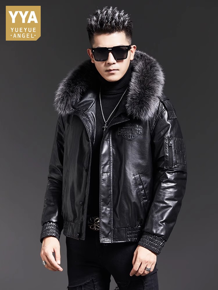 Mode Herren Winter Fuchs Pelz  – Leather Work Jacket With Hood Bewertung und Preis