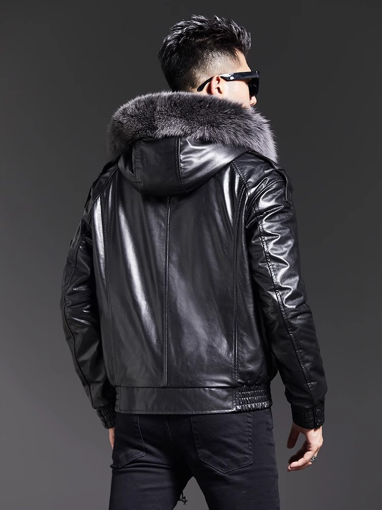 Mode Herren Winter Fuchs Pelz  – Leather Work Jacket With Hood Bewertung und Preis