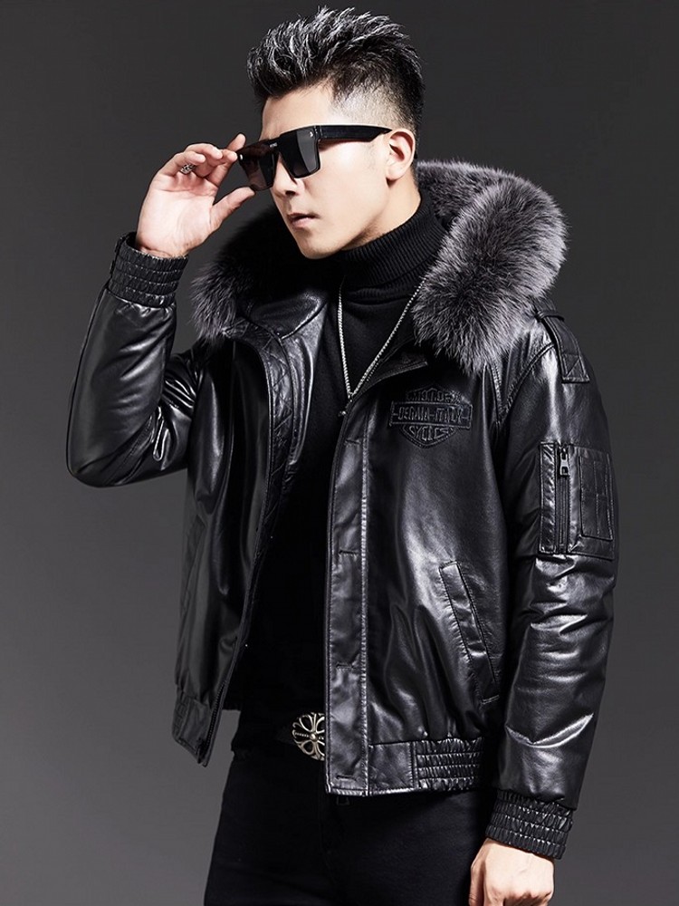 Mode Herren Winter Fuchs Pelz  – Leather Work Jacket With Hood Bewertung und Preis